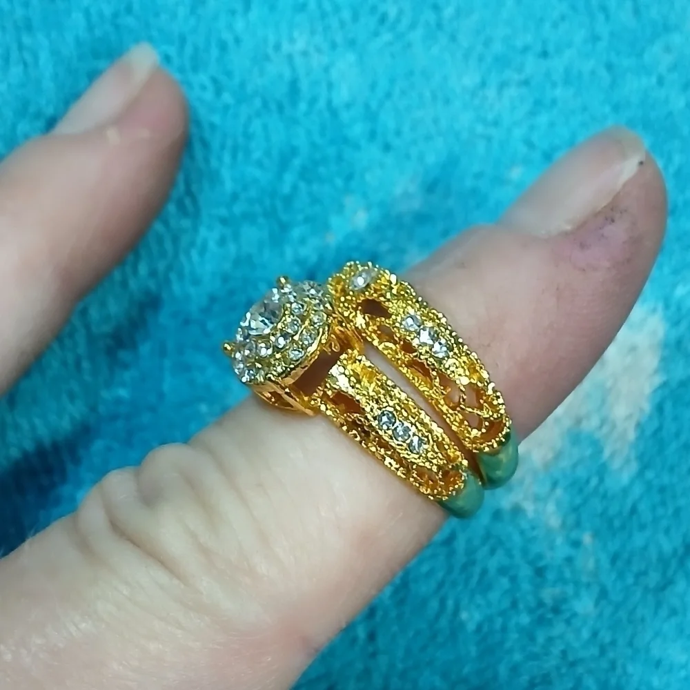 Goldtone cubic zirconia wedding engagement set new size 6.5